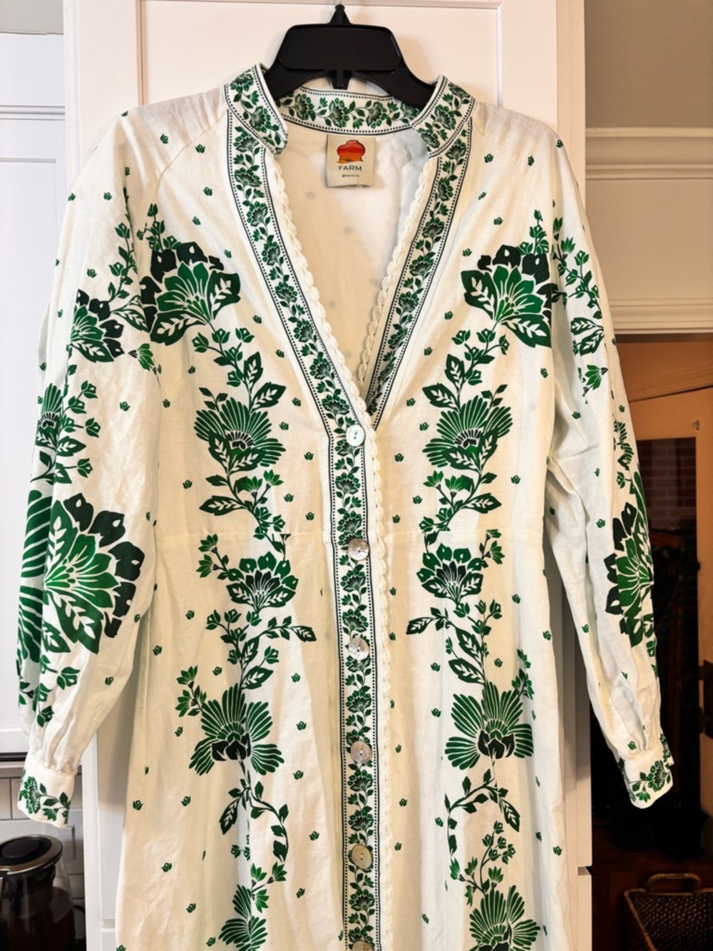 new Farm Rio Forest Soul Off-White Maxi Dress green and white floral sundress - Picture 7 of 12